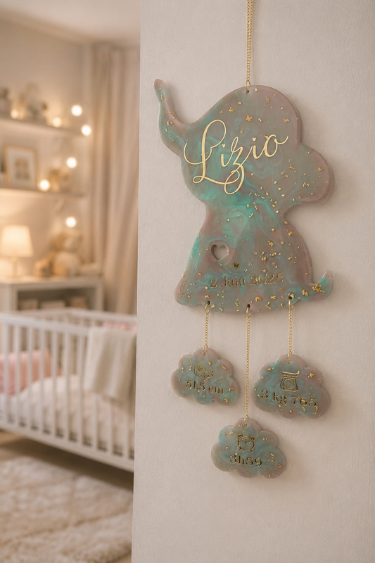 Cadre Eléphant suspendu de Naissance Personnalisable