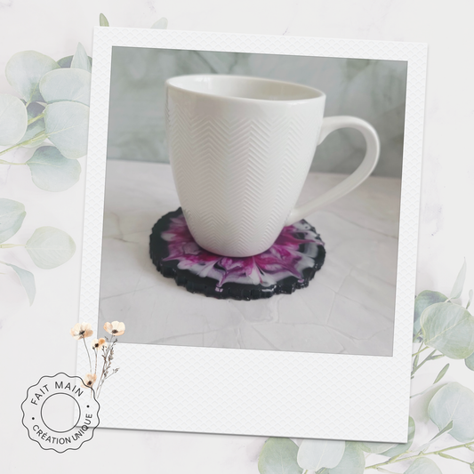 Dessous de verre en résine – Fleurs violettes & fuchsia – Lot de 4 - création unique