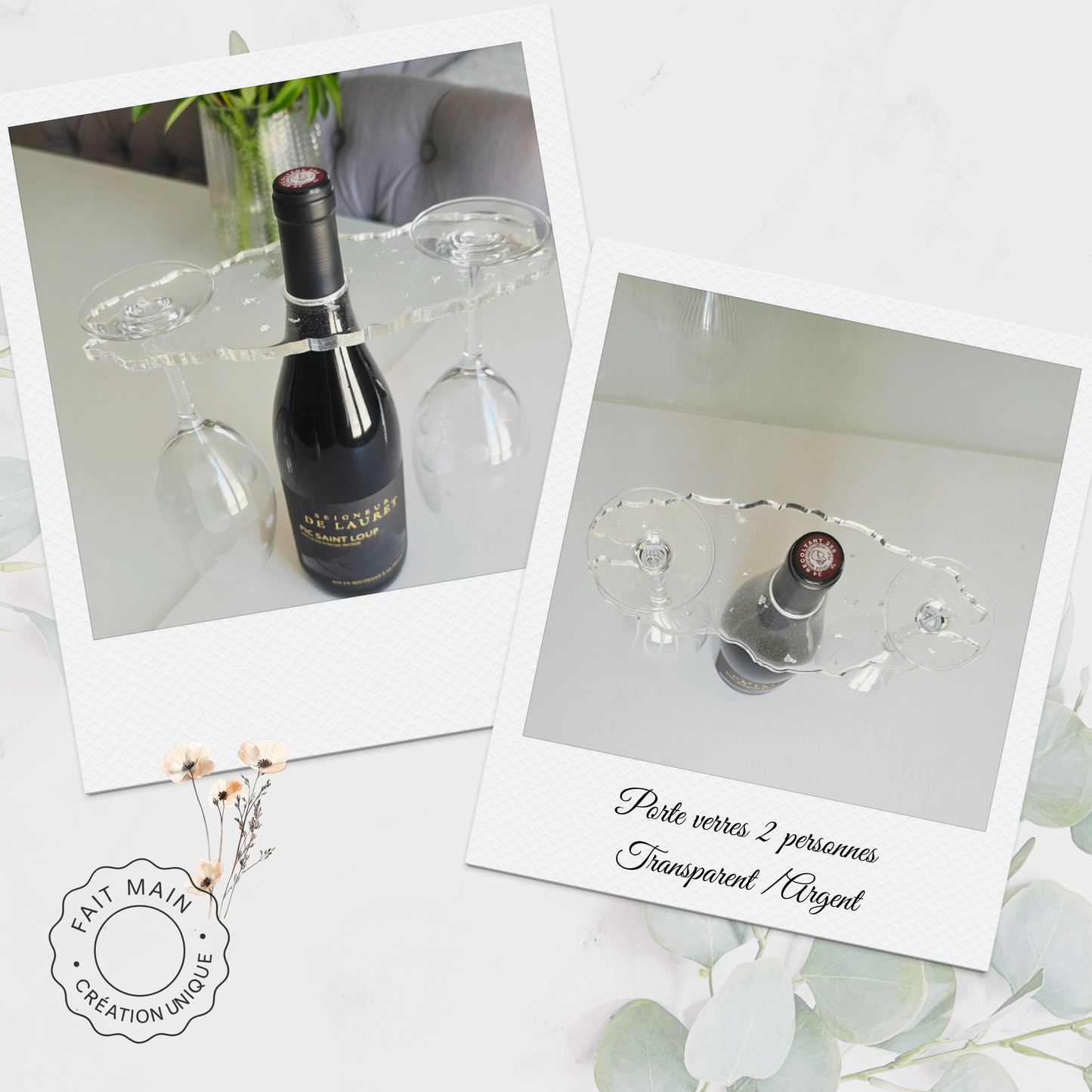 Support à verres artisanal pour couple  –  Création fait main pour apéro à deux