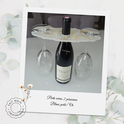 Support à verres artisanal pour couple  –  Création fait main pour apéro à deux