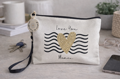Pochette “Love You” – Motif cœur doré | Cadeau à personnaliser