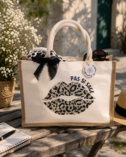 Sac shopping plage - bouche bisou d'amour ou message personnalisé