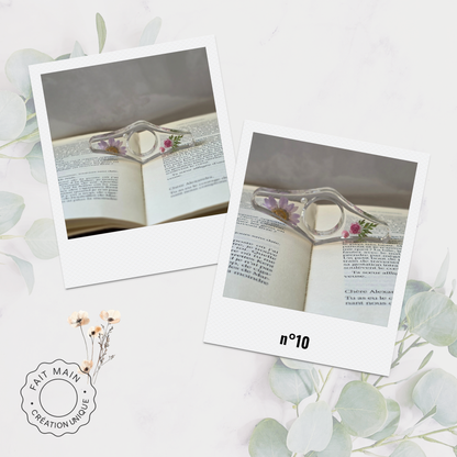 Bague de lecture en résine avec fleurs séchées – Accessoire unique pour lecteur – Fait main – Cadeau original