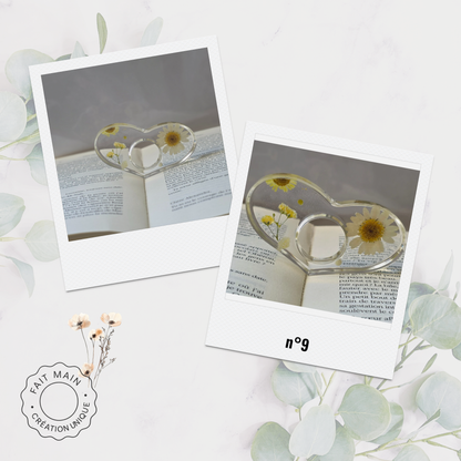 Bague de lecture en résine avec fleurs séchées – Accessoire unique pour lecteur – Fait main – Cadeau original