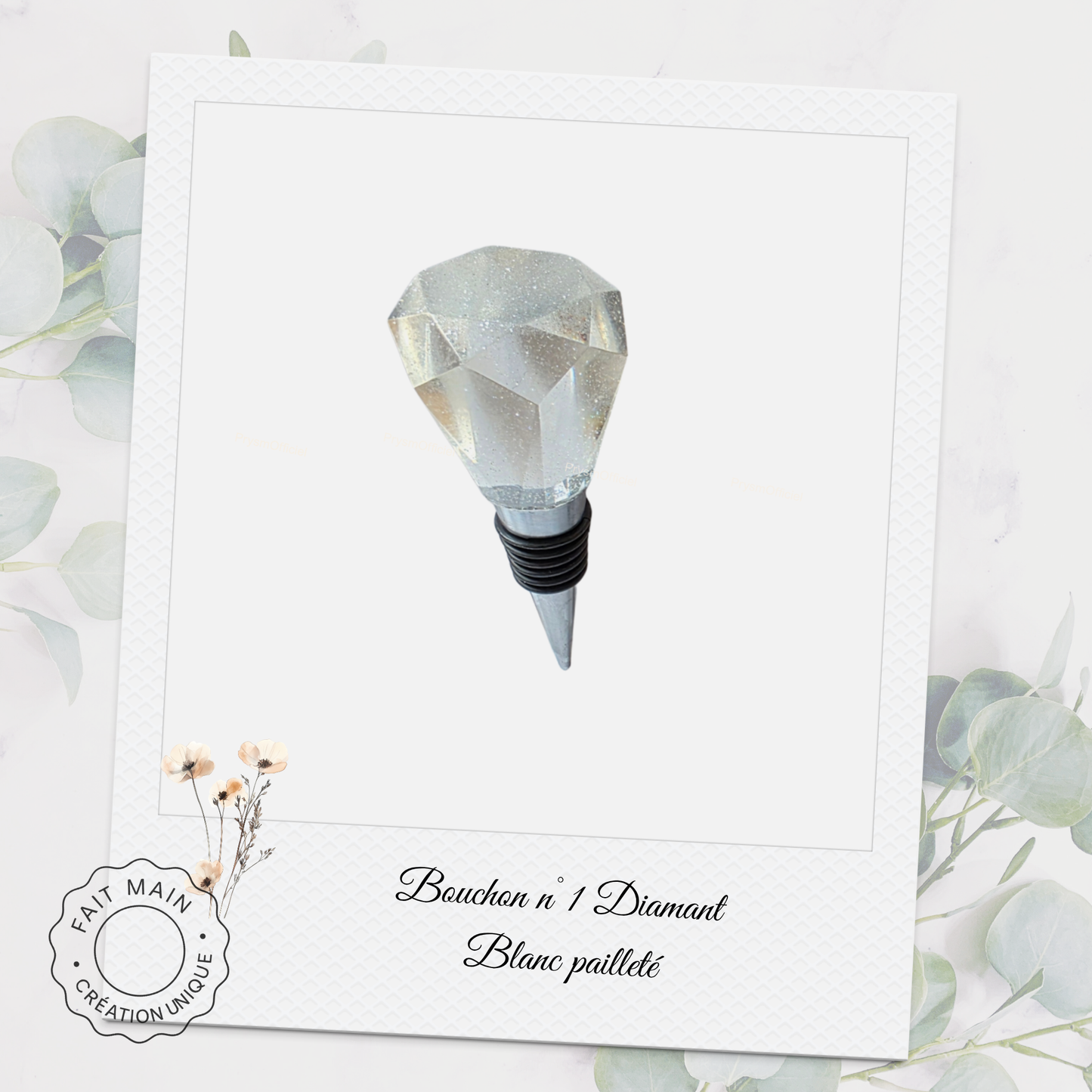 Bouchon décoratif pour bouteille – Résine artisanale avec éclats dorés ou argentés
