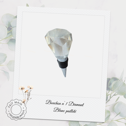 Bouchon décoratif pour bouteille – Résine artisanale avec éclats dorés ou argentés