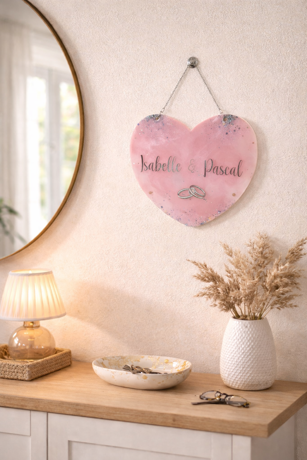 Suspension murale cœur personnalisée - couple