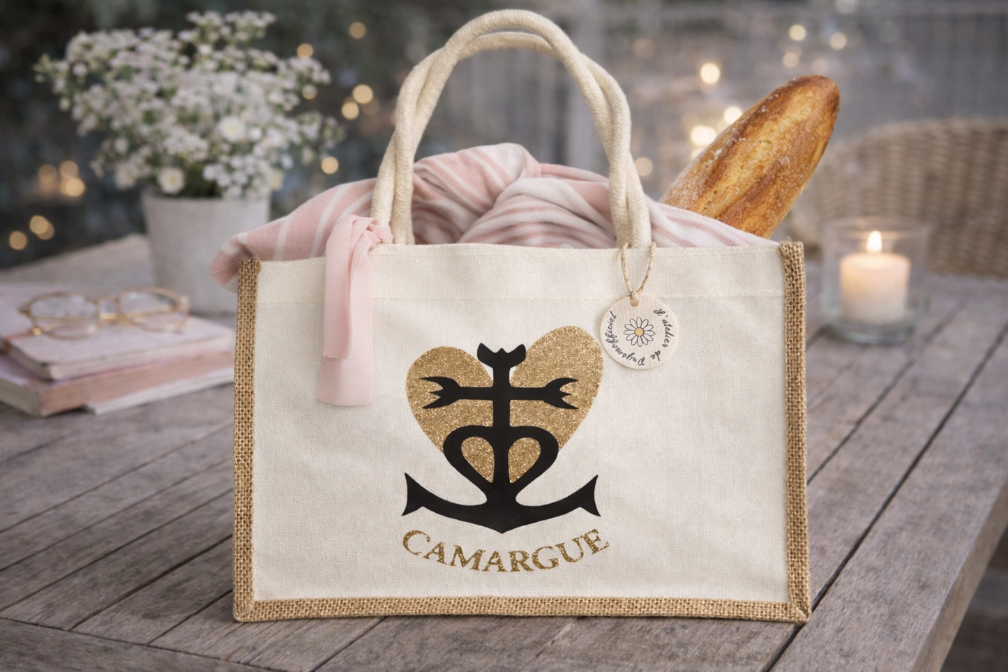 Sac shopping  Collection Camargue – Croix camarguaise cœur doré