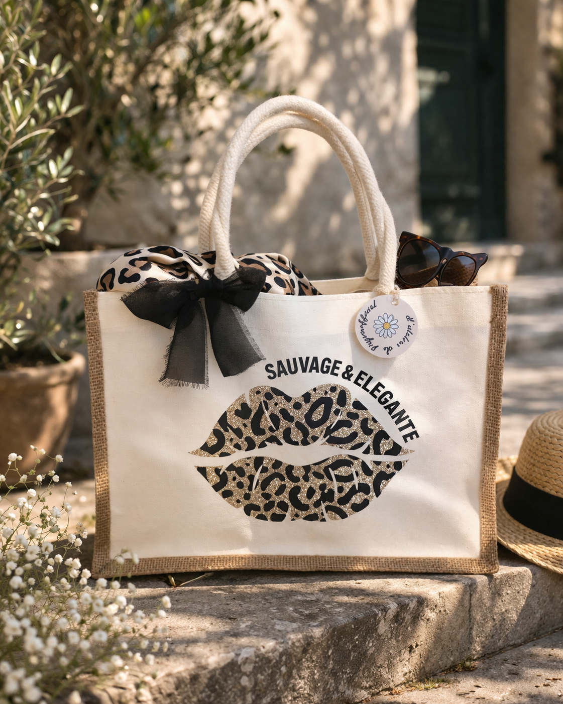 Sac shopping plage - bouche bisou d'amour ou message personnalisé