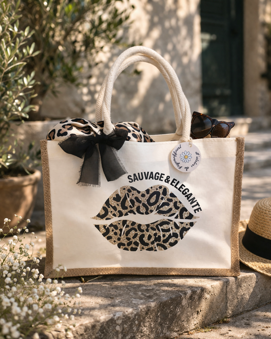 Sac shopping plage - bouche bisou d'amour ou message personnalisé