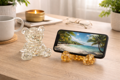 Support téléphone – Ourson en resine ou composite minéral