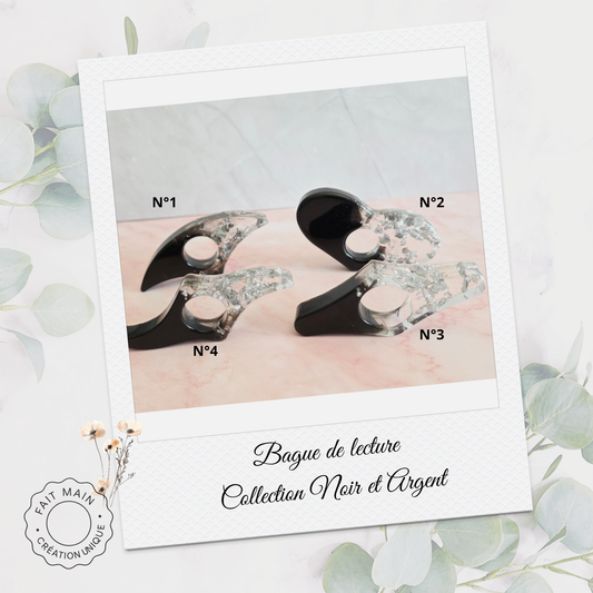 Bague de lecture collection Noir et Argent – Accessoire unique pour lecteur – Fait main