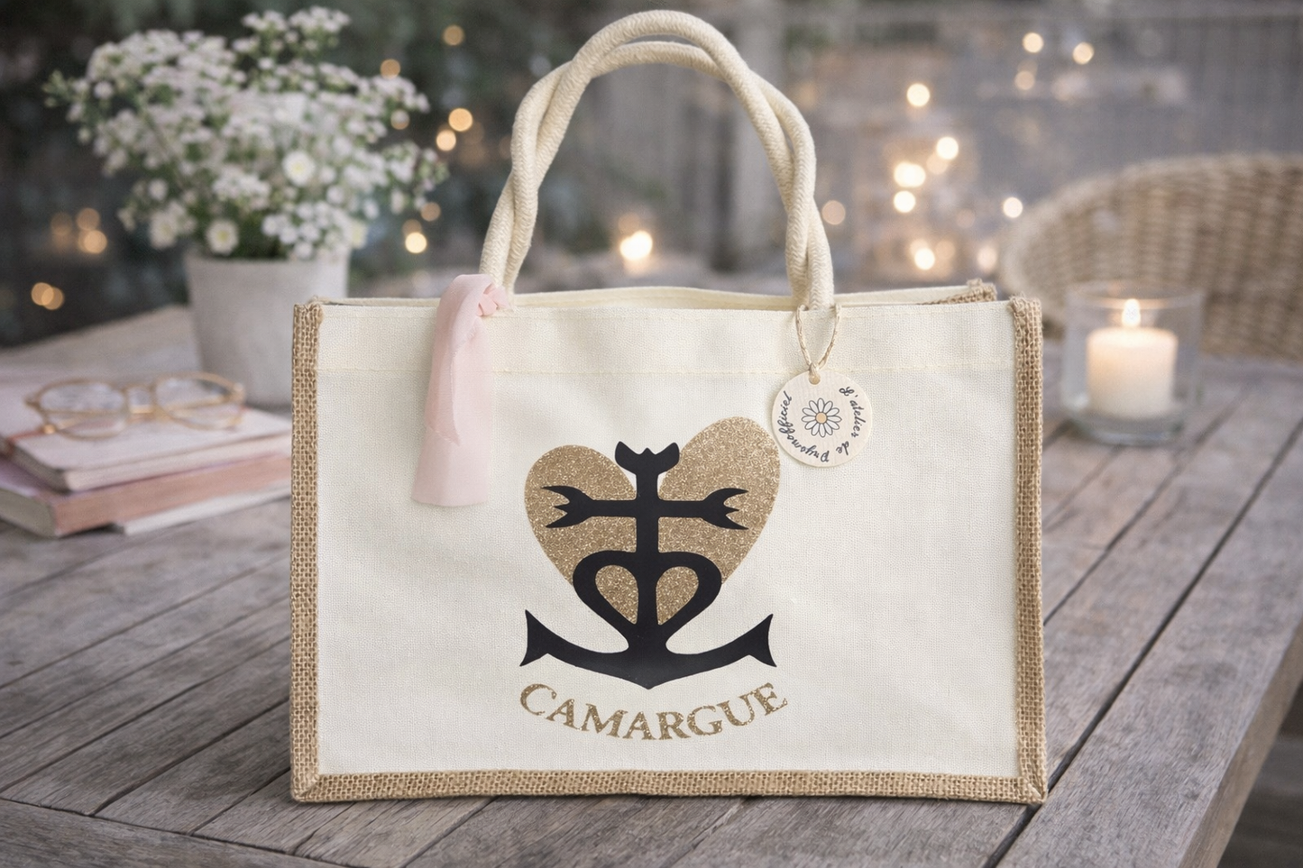 Sac shopping  Collection Camargue – Croix camarguaise cœur doré