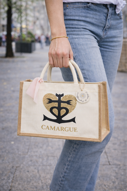Sac shopping  Collection Camargue – Croix camarguaise cœur doré