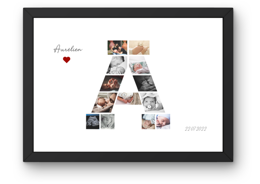 Cadre photo naissance personnalisé – Initiale & photos