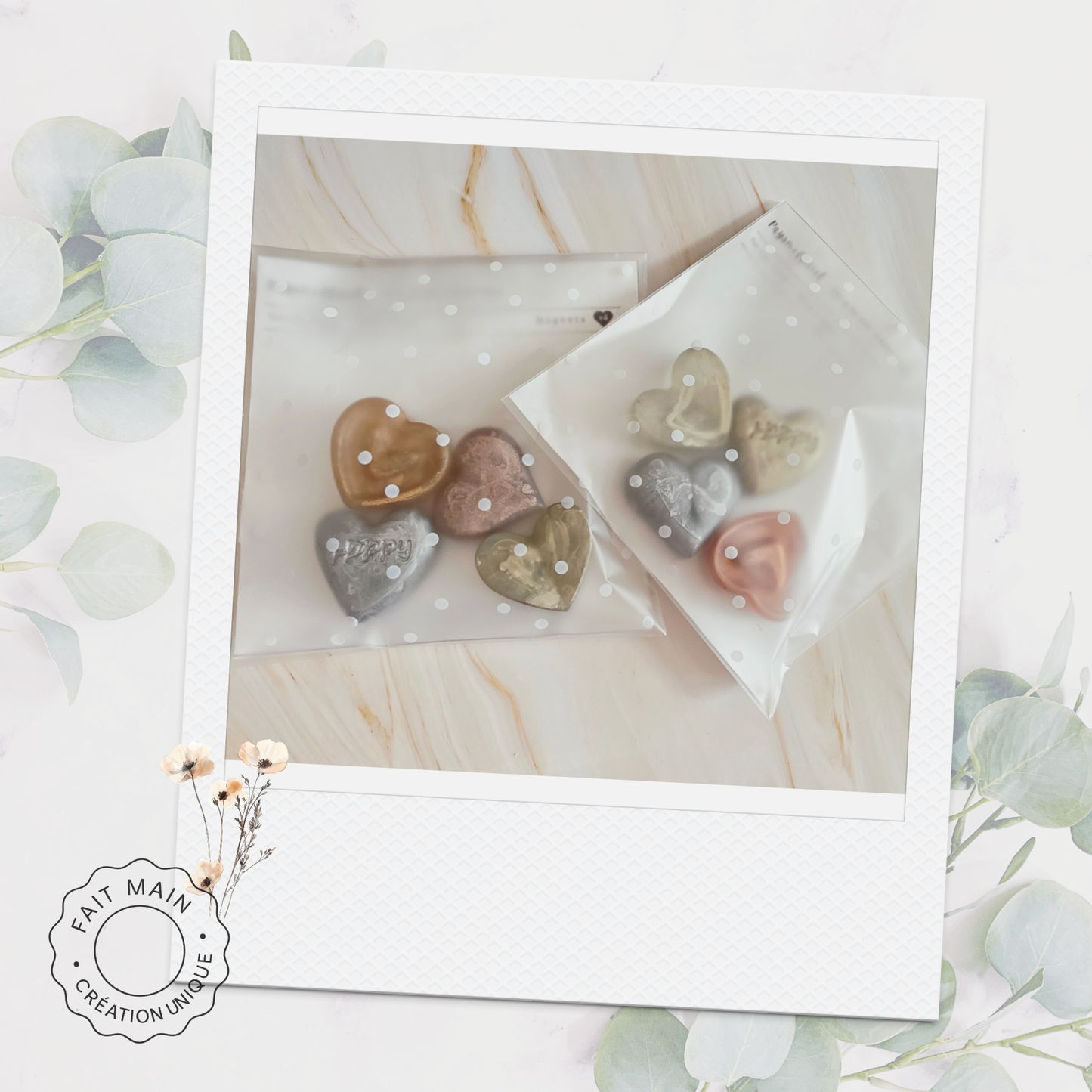 Lot de 4 magnets cœurs – Collection “Tendre Romance”