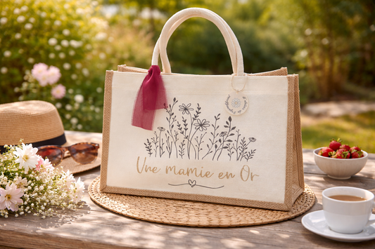 Sac shopping plage - fleuri une mamie en or - message personnalisé