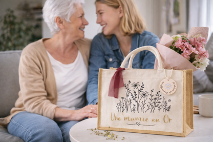 Sac shopping plage - fleuri une mamie en or - message personnalisé